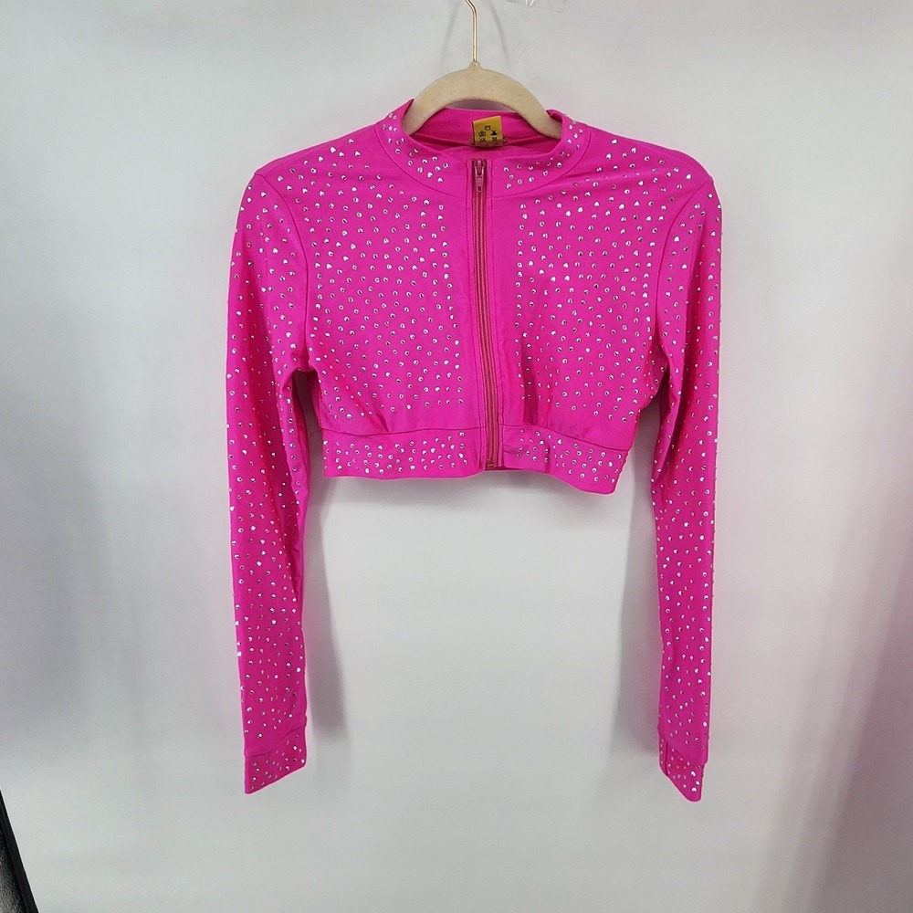 Daisy Women Hot Pink Rhinestone Cropped Zip Jacket and Leggings Set Medium - Picture 3 of 14